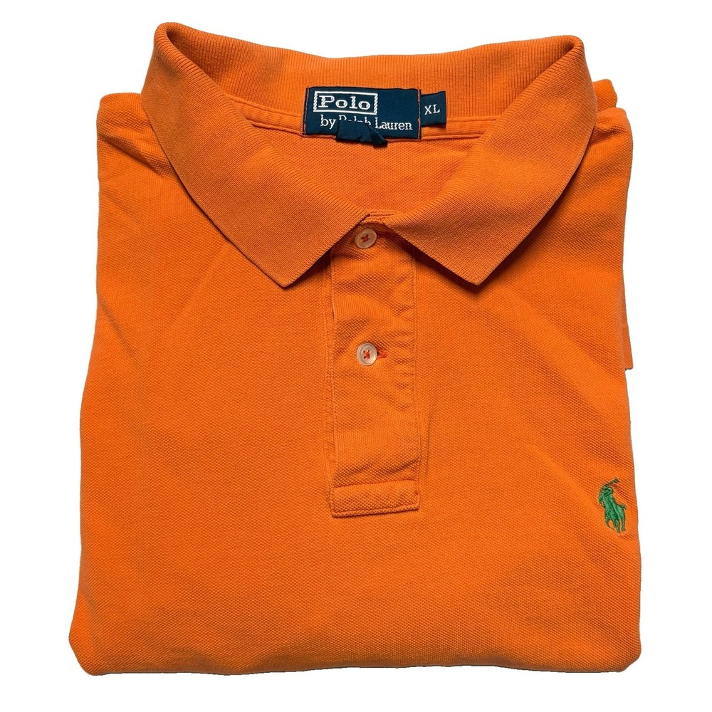 Vintage Ralph Lauren Polo Shirt Mens XL Orange Cotton Pique Green Pony